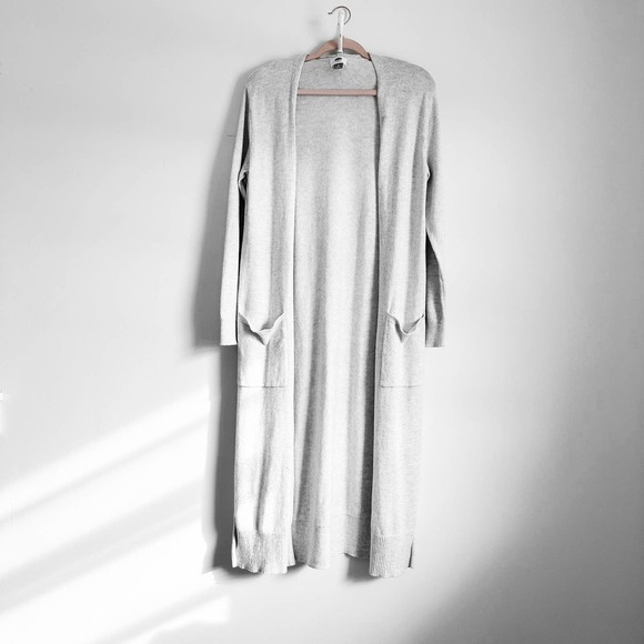 Old Navy Light Gray Long Duster Open Cardigan Sweater sz Large - Picture 2 of 8